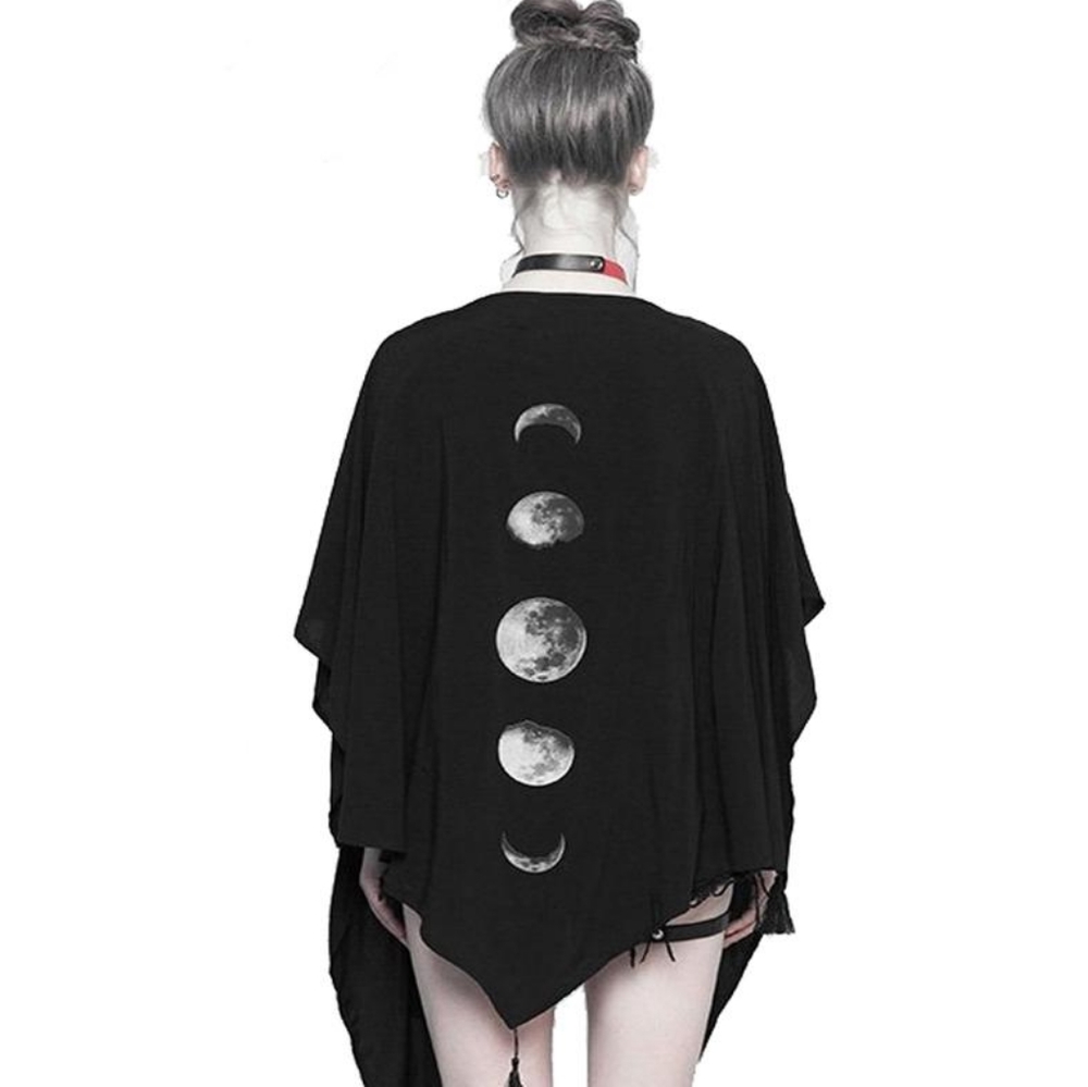 Moon Phase Goth Shawl Cape with Tassels, Sz 2XL